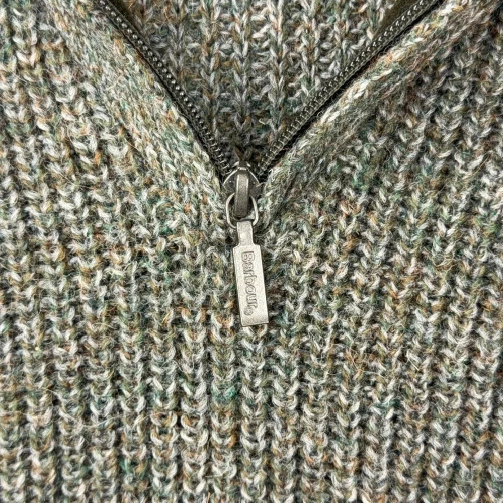 Barbour Sweater Mens XL Green Tyne Zip Neck 100% Pure Wool Heavy Knit Scotland
